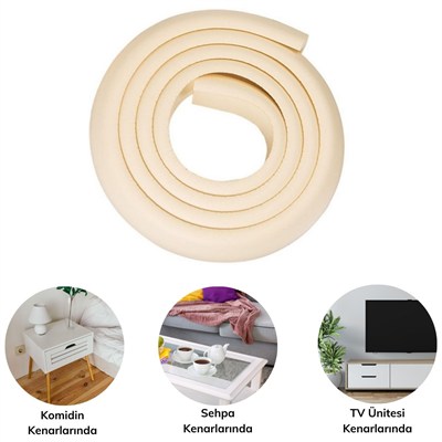 BUFFER® 2 Metre Sarmal Krem Masa Kenar Koruyucu Şerit Masa Köşe Aparatı Bebek Çocuk Cam Ahşap Masa