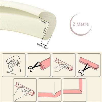 BUFFER® 2 Metre Sarmal Krem Masa Kenar Koruyucu Şerit Masa Köşe Aparatı Bebek Çocuk Cam Ahşap Masa