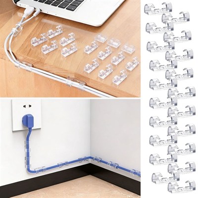 BUFFER® 20’li Şeffaf Kablo Tutucu Klips – Kendinden Yapışkanlı Masaüstü Kablo Düzenleyici Aparat