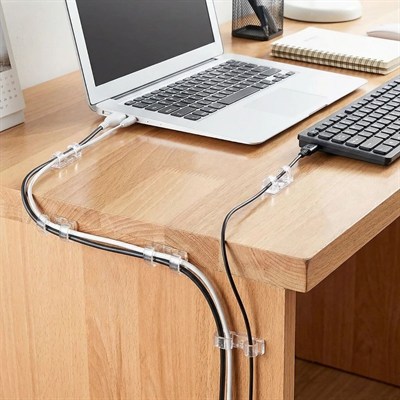 BUFFER® 20’li Şeffaf Kablo Tutucu Klips – Kendinden Yapışkanlı Masaüstü Kablo Düzenleyici Aparat