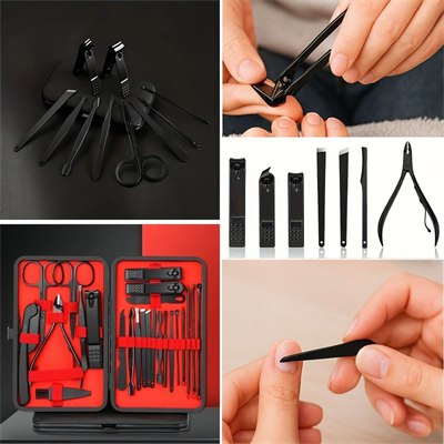 BUFFER® 24 Parça Kendiliğinden Deri Çantalı Seyahat Tipi Manikür Pedikür Seti