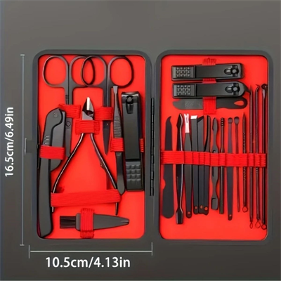 BUFFER® 24 Parça Kendiliğinden Deri Çantalı Seyahat Tipi Manikür Pedikür Seti