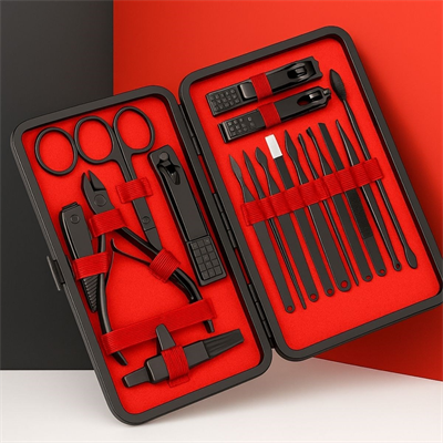 BUFFER® 24 Parça Kendiliğinden Deri Çantalı Seyahat Tipi Manikür Pedikür Seti