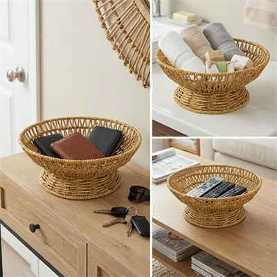 BUFFER® 25 cm Plastik Rattan Servis Çanağı – Doğal Hasır Görünümlü Dekoratif Meyve, Ekmek ve Sunum Kasesi