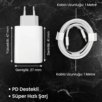 BUFFER® 25W Hızlı Şarj Adaptörü USB-C to Type-C Kablolu – PD Destekli, Süper Hızlı Şarj Cihazı