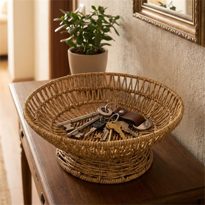 BUFFER® 28 cm Plastik Rattan Servis Çanağı – Doğal Hasır Görünümlü Dekoratif Meyve, Ekmek ve Sunum Kasesi