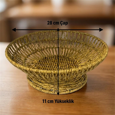 BUFFER® 28 cm Plastik Rattan Servis Çanağı – Doğal Hasır Görünümlü Dekoratif Meyve, Ekmek ve Sunum Kasesi
