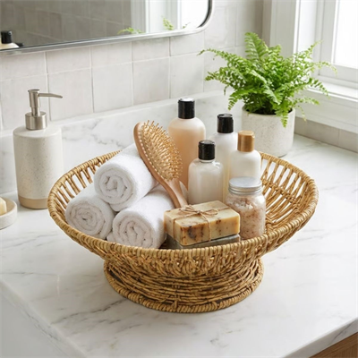 BUFFER® 28 cm Plastik Rattan Servis Çanağı – Doğal Hasır Görünümlü Dekoratif Meyve, Ekmek ve Sunum Kasesi