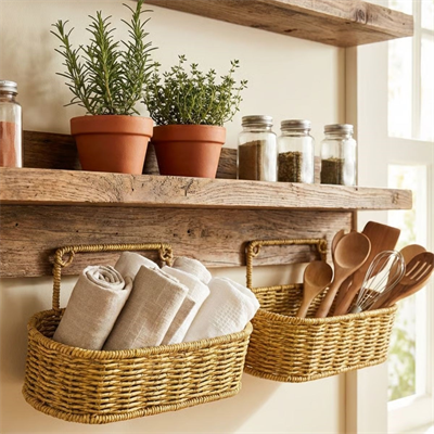 BUFFER® 2’li Duvar Askılı Plastik Rattan Organizer – Oval Hasır Görünümlü Mutfak Raf Sepeti, Banyo ve Ev İçi Düzenleme Ünitesi