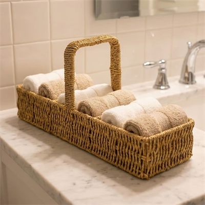 BUFFER® 3 Bölmeli Plastik Rattan Düzenleyici–Saplı Masaüstü Organizer, Mutfak Kaşık Çatal Sepeti, Banyo & Ofis Çok Amaçlı Sunum Standı