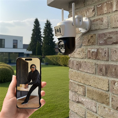 BUFFER® 3 Kameralı Kablolu Akıllı Güvenlik Kamerası – 360° PTZ Hareketli, Çift Antenli, WiFi IP, Gece Görüşlü Dış Mekan Kamera