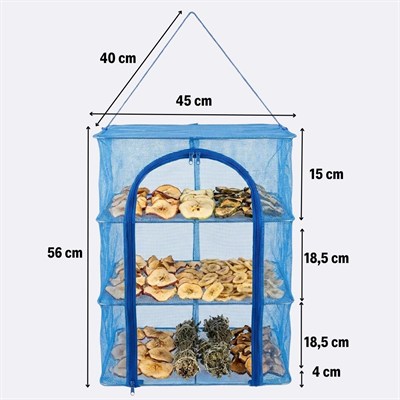 BUFFER® 3 Katlı Fermuarlı Sebze Meyve Kurutucu File – 45x45 cm Katlı Askılı Kurutma Filesi (56 cm Uzunluk)