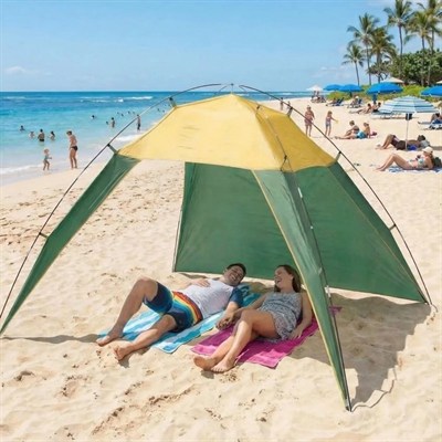 BUFFER® 3 Kişilik Yarı Otomatik Plaj ve Kamp Çadırı – 3 Tarafı Açık Gölgelik, Taşınabilir Plaj Tentesi, Piknik ve Outdoor Çardak 200x170x150 cm