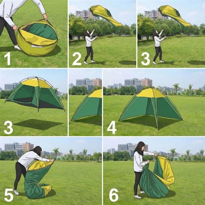 BUFFER® 3 Kişilik Yarı Otomatik Plaj ve Kamp Çadırı – 3 Tarafı Açık Gölgelik, Taşınabilir Plaj Tentesi, Piknik ve Outdoor Çardak 200x170x150 cm