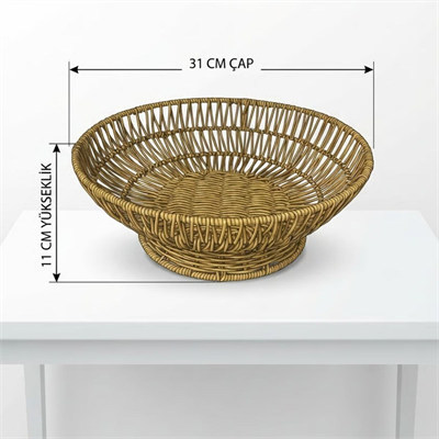 BUFFER® 31 cm Plastik Rattan Servis Çanağı – Doğal Hasır Görünümlü Dekoratif Meyve, Ekmek ve Sunum Kasesi