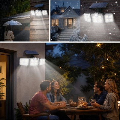 BUFFER® 3lü 122 LEDLİ Güneş Enerjili Hareket Sensörlü Aydınlatma, Dış Mekan Duvar ve Bahçe Lambası Solar LED