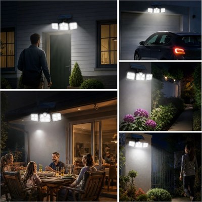 BUFFER® 3lü 122 LEDLİ Güneş Enerjili Hareket Sensörlü Aydınlatma, Dış Mekan Duvar ve Bahçe Lambası Solar LED