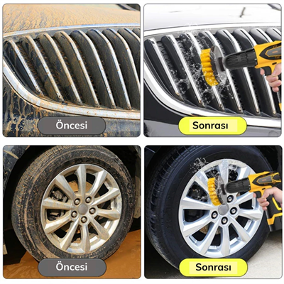 BUFFER® 3lü Matkap Ucu Banyo Küvet Duşakabin Araba Tekerliği Koltuk Yıkama Temizleme Fırçası Seti