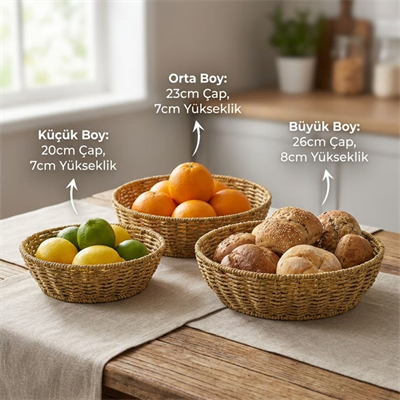 BUFFER® 3’lü Plastik Rattan Çanak Seti – Hasır Görünümlü İç İçe Geçebilen Sunum ve Düzenleme Kaseleri, Mutfak & Masaüstü Çok Amaçlı Organizer