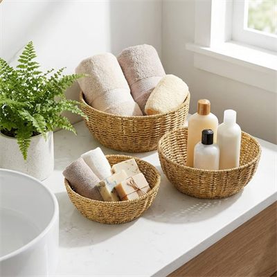 BUFFER® 3’lü Plastik Rattan Çanak Seti – Hasır Görünümlü İç İçe Geçebilen Sunum ve Düzenleme Kaseleri, Mutfak & Masaüstü Çok Amaçlı Organizer