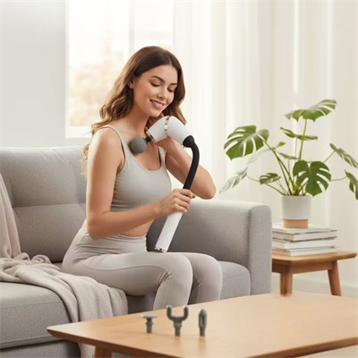 BUFFER® 4 Farklı Başlıklı Uzun Saplı Derin Doku Masaj Tabancası, Boyun, Omuz ve Sırt için Ergonomik Saplı Çoklu Masaj Modlu Taşınabilir Masaj Aleti