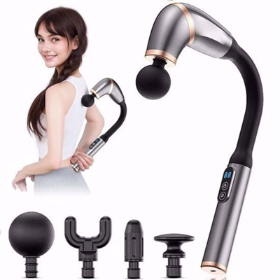 BUFFER® 4 Farklı Başlıklı Uzun Saplı Derin Doku Masaj Tabancası, Boyun, Omuz ve Sırt için Ergonomik Saplı Çoklu Masaj Modlu Taşınabilir Masaj Aleti