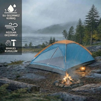 BUFFER® 4 Kişilik Kamp Çadırı Manuel Kurulum Düz Kapılı Outdoor Dayanıklı Kamp Doğa Çadırı 200 x 200 x 110 cm