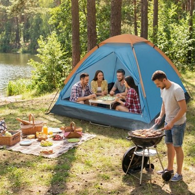 BUFFER® 4 Kişilik Kamp Çadırı Manuel Kurulum Düz Kapılı Outdoor Dayanıklı Kamp Doğa Çadırı 200 x 200 x 110 cm