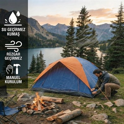 BUFFER® 4 Kişilik Manuel Kurulum Gölgelikli Kamp Çadırı – Aile, Doğa, Piknik ve Outdoor 200x200x135 cm