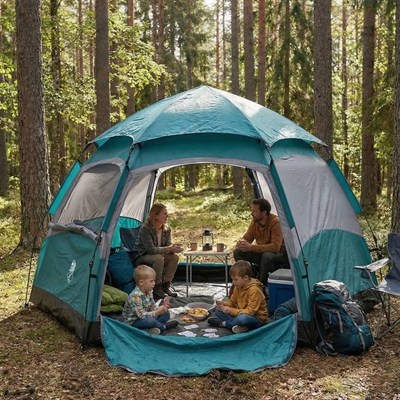 BUFFER® 4 Kişilik Otomatik Kamp Çadırı – Altıgen Tasarım, Çift Kapılı, Suya Dayanıklı, Hızlı Kurulumlu Geniş Aile Outdoor Çadırı 240x240x160 cm