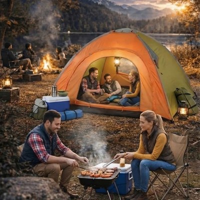 BUFFER® 4 Kişilik Yarı Otomatik Kamp Çadırı – Suya Dayanıklı, Hızlı Kurulumlu Outdoor Aile Çadırı, Doğa, Kamp ve Piknik 200x200x135 cm