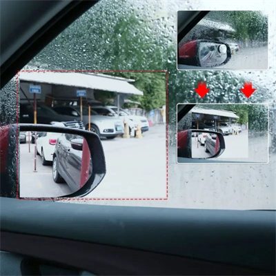 BUFFER® 4 Parça Yan Aynalar ve Yan Camlar İçin Araç Ayna Yağmur Kaydırıcı ve Cam Buğu Önleyici Film Seti