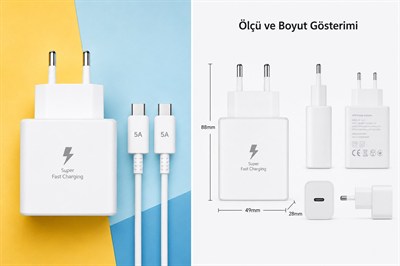 BUFFER® 45W Süper Hızlı Şarj Adaptörü USB-C PD 3.0 PPS Fast Charger + 5A Type-C to Type-C Kablo