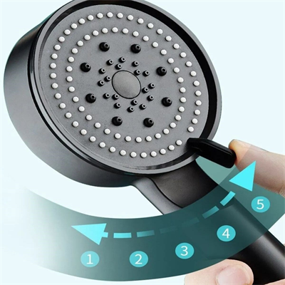 BUFFER® 5 Fonksiyonlu Yüksek Basınçlı Ayarlanabilir Siyah Duş Başlığı