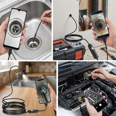BUFFER® 5 Metre Android Telefon Uyumlu 6 LED Işıklı Su Geçirmez Endoskop / Boroskop Yılan Kamera HD