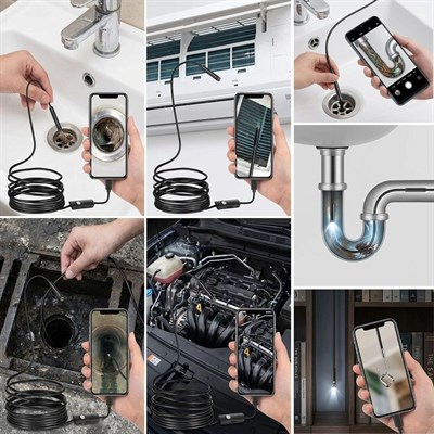 BUFFER® 5 Metre Android Telefon Uyumlu 6 LED Işıklı Su Geçirmez Endoskop / Boroskop Yılan Kamera HD
