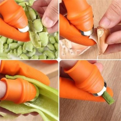 BUFFER® 5 Parça Pratik Parmak Koruyucu 1 Parça Baş Parmak Bıçaklı Eldiven Sebze Meyve Soyucu Kesme Ayıklayıcı Silikon Set