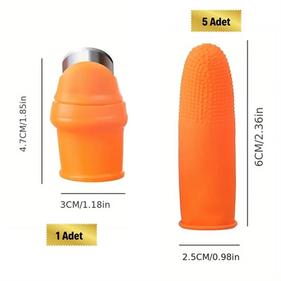 BUFFER® 5 Parça Pratik Parmak Koruyucu 1 Parça Baş Parmak Bıçaklı Eldiven Sebze Meyve Soyucu Kesme Ayıklayıcı Silikon Set