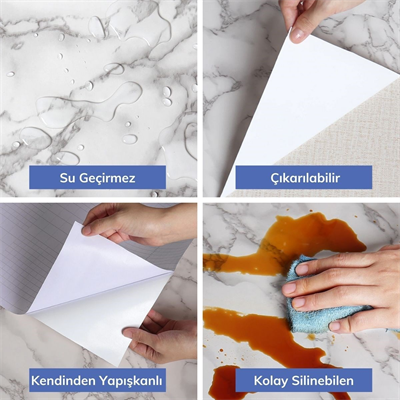 BUFFER® 5mt x 60 cm Mermer Desenli Masa Tezgah Mutfak Su Geçirmez Yapışkanlı Folyo Sticker