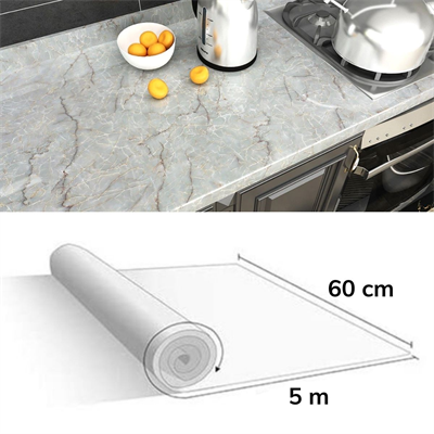 BUFFER® 5mt x 60 cm Mermer Desenli Masa Tezgah Mutfak Su Geçirmez Yapışkanlı Folyo Sticker