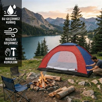 BUFFER® 6 Kişilik Manuel Kurulum Kamp Çadırı – Aile, Doğa, Piknik ve Outdoor Kamp Çadırı 220x250x150 cm