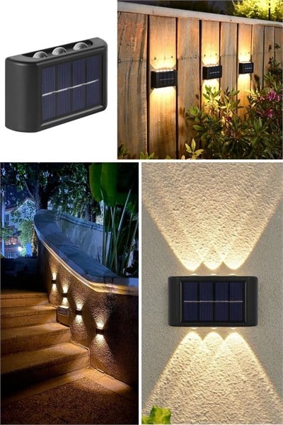 BUFFER® 6 Ledli Solar Güneş Enerjili Aplik Led, Dekoratif Duvar Monteli Gün Işığı Led