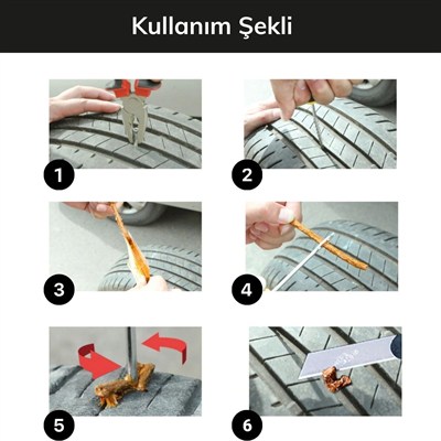 BUFFER® 6 Parça Araba Motosiklet Otomobil Bisiklet Lastik Tamir Kiti Araç Bakım Seti