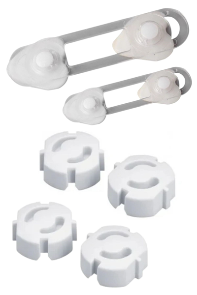 BUFFER® 6 Parça Çocuk Güvenlik 3lü Seti-2 Boy Çekmece,Dolap Kilidi ve 4 Adet Priz İçi Güvenlik Düğmesi