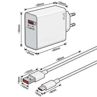BUFFER® 67W Hızlı Şarj Adaptörü USB to Type-C – PD Destekli, Akıllı Hızlı Şarj Başlığı, Güvenli Güç Adaptörü