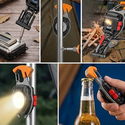 BUFFER® 7 Fonksiyonlu Şarjlı LED El Feneri Çakmaklı Mıknatıslı Kancalı Tornavidalı Kesicili Açacaklı Acil Durum Kamp Feneri