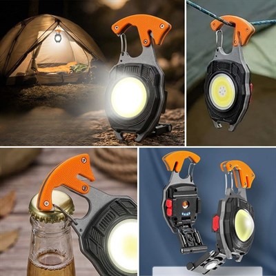 BUFFER® 7 Fonksiyonlu Şarjlı LED El Feneri Çakmaklı Mıknatıslı Kancalı Tornavidalı Kesicili Açacaklı Acil Durum Kamp Feneri