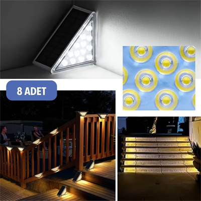 BUFFER® 8 Adet Üçgen  Güneş Enerjisi ile Şarj Olan Dış Mekan Solar Basamak Köşe Lambası