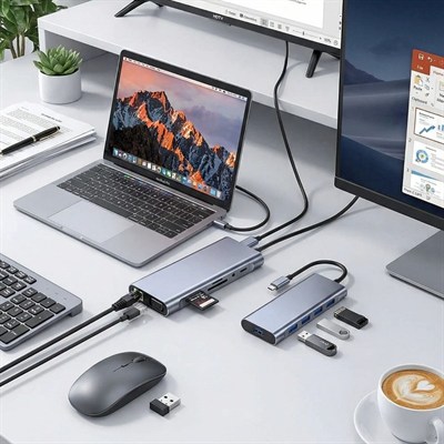 BUFFER® 8in1 Type-C Çoklayıcı Hub HDMI 4K USB 3.0 SD TF Kart RJ45 Ethernet Dönüştürücü Adaptör