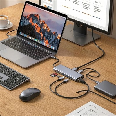 BUFFER® 8in1 Type-C Çoklayıcı Hub HDMI 4K USB 3.0 SD TF Kart RJ45 Ethernet Dönüştürücü Adaptör